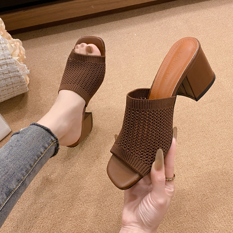 Block Heel Knit Sandals-BT8D