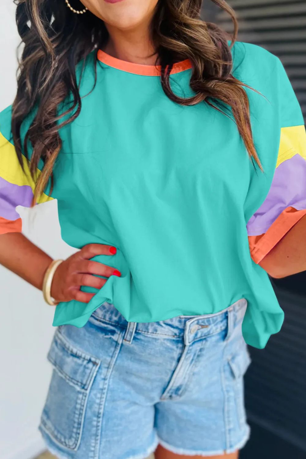 Color Block Round Neck Half Sleeve T-Shirt-BT8D