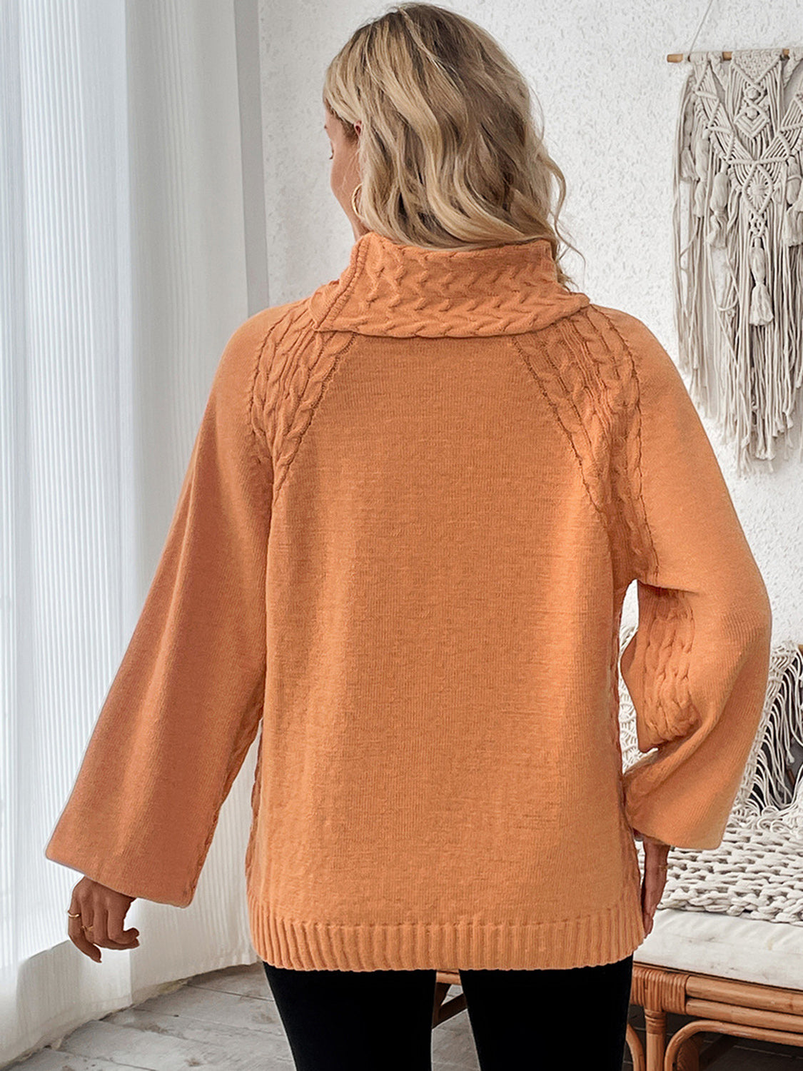 Cable-Knit Turtleneck Long Sleeve Sweater-BT8D