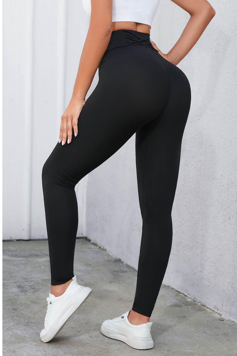 Crisscross Detail Wide Waistband Leggings-BT8D