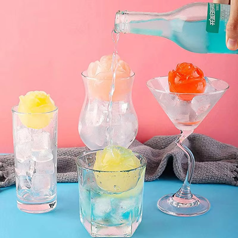 3D Silicone Rose Shape Ice Cube Maker Ice Cream Silicone Mold Ice Ball Maker Reusable Whiskey Cocktail Mould Форма Для Льда HE-BT8D