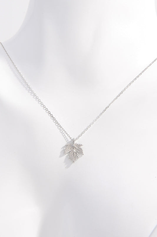 925 Sterling Silver Zircon Maple Leaf Necklace-BT8D