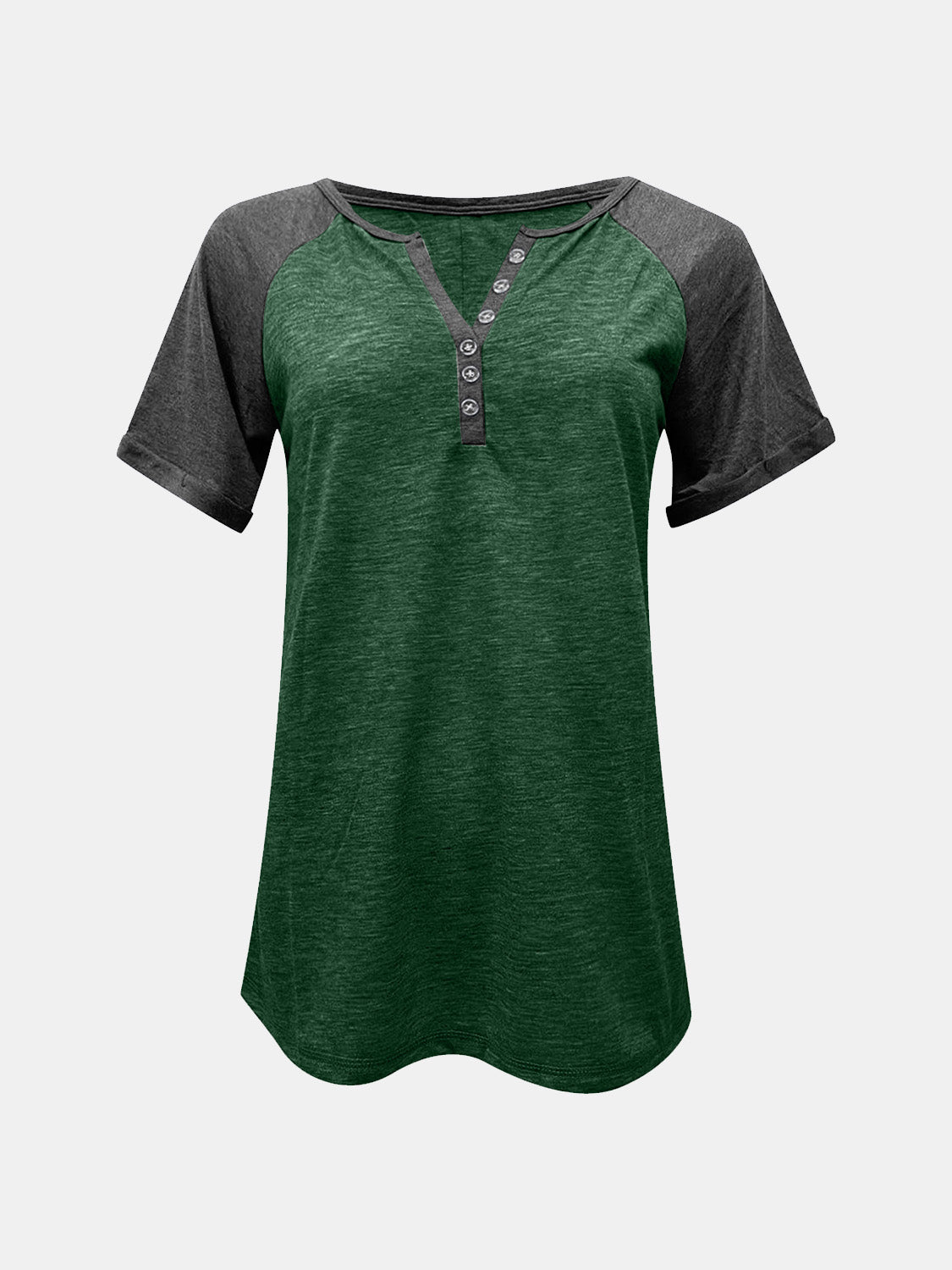 Contrast Notched Short Sleeve T-Shirt-BT8D