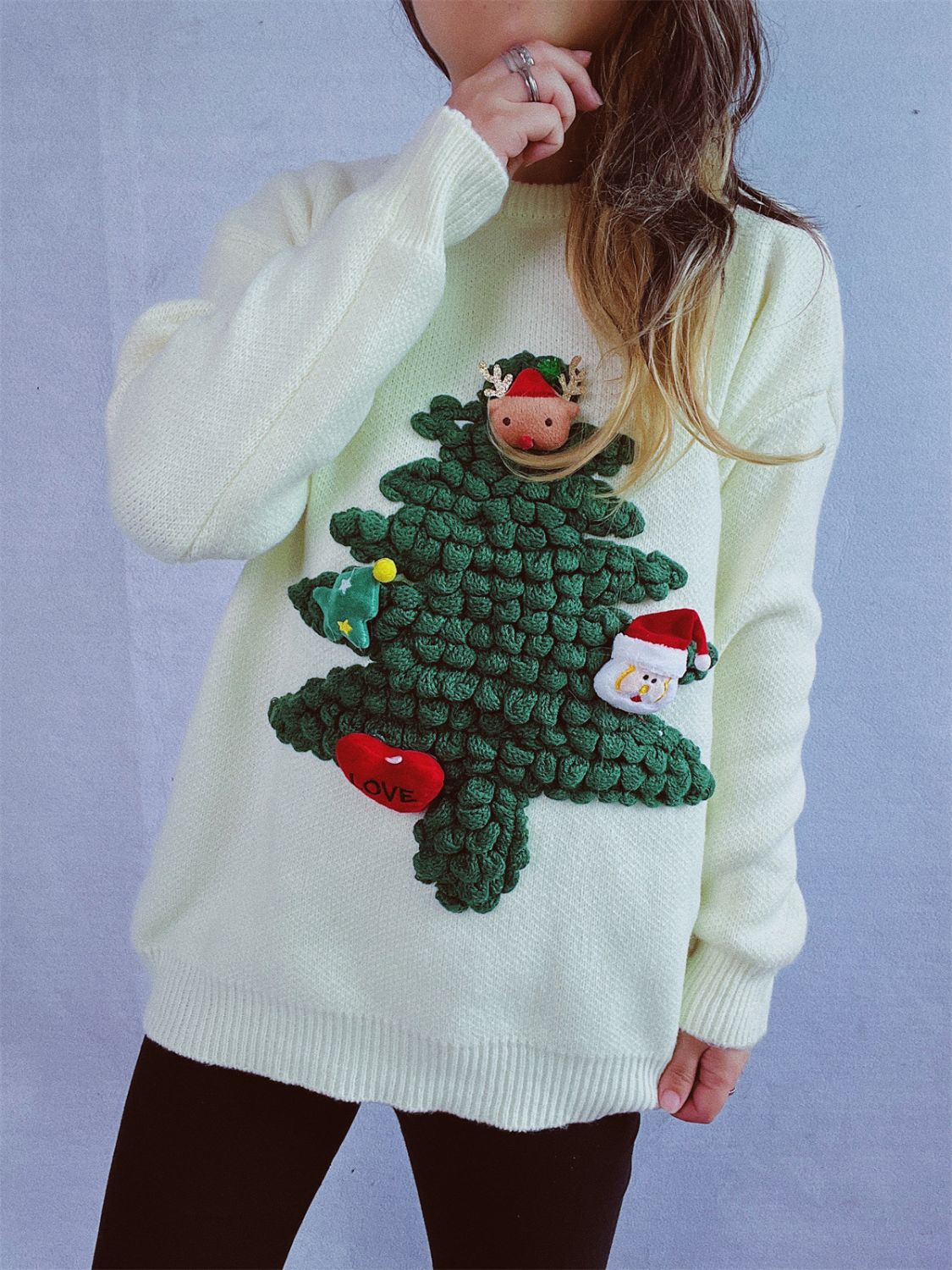 Christmas Tree Round Neck Long Sleeve Sweater-BT8D