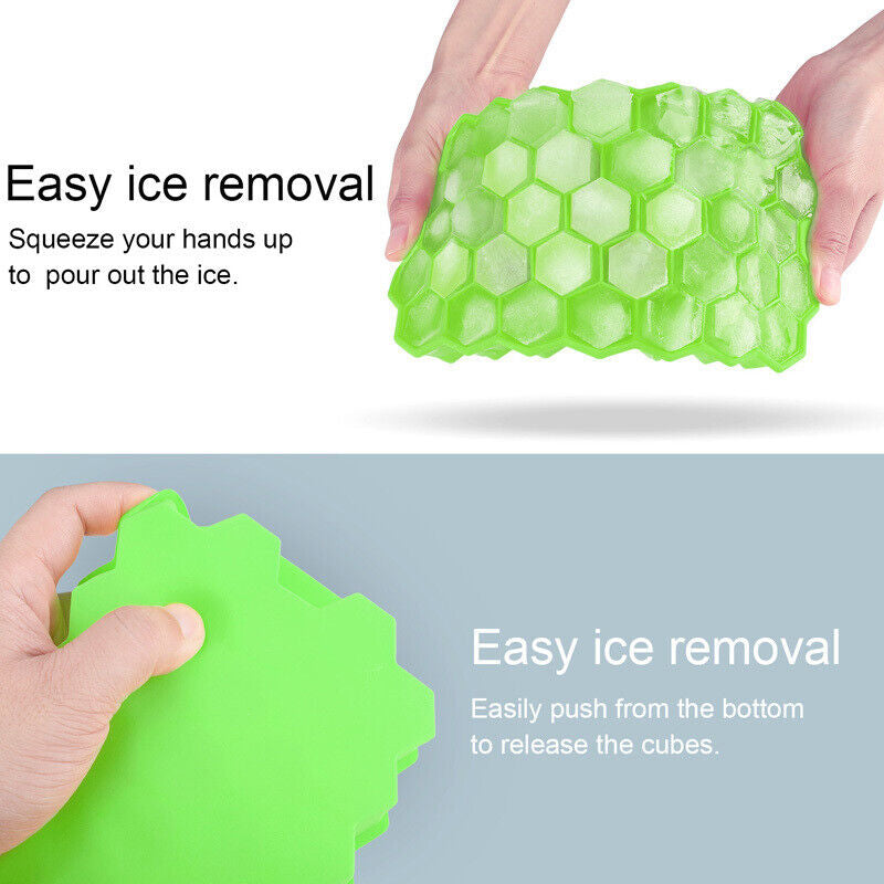 Ice Cube Tray, Set of 2 Honeycomb Shape Silicone Ice Cube Mold with Lid Storage