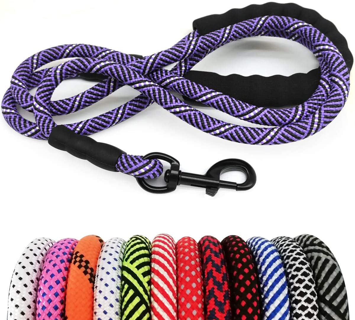 Heavy Duty Rope Dog Leash, 3/4/5/6/7/8/10/12/15 FT Nylon Pet Leash, Soft Padded Handle Thick Lead Leash for Large Medium Dogs Small Puppy
