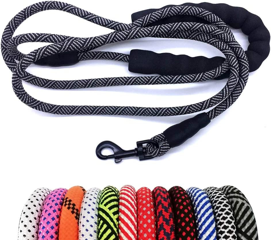Heavy Duty Rope Dog Leash, 3/4/5/6/7/8/10/12/15 FT Nylon Pet Leash, Soft Padded Handle Thick Lead Leash for Large Medium Dogs Small Puppy
