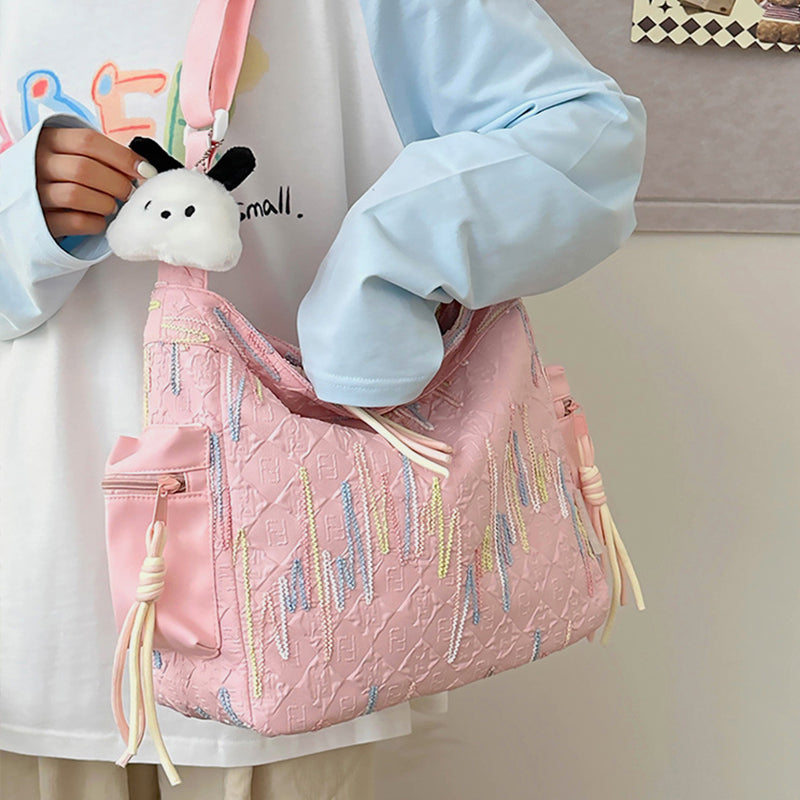 Contrast Texture Shoulder Bag-BT8D