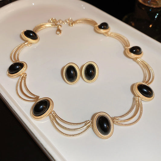 Alloy Oval Gemstone Necklace-BT8D