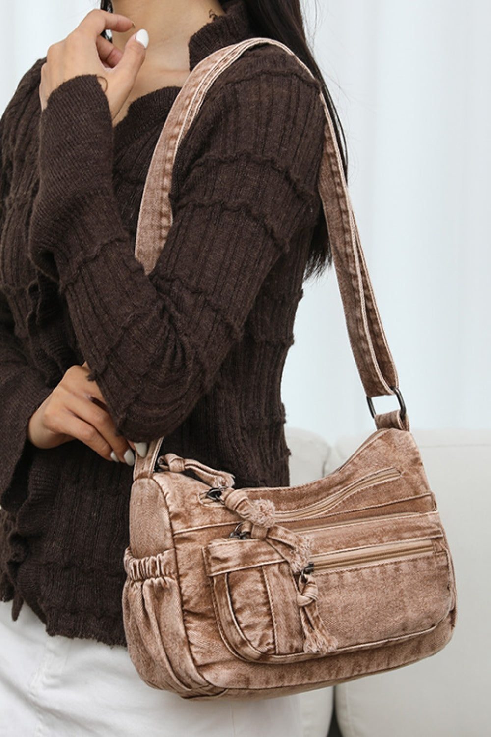 Adjustable Strap Denim Crossbody Bag-BT8D