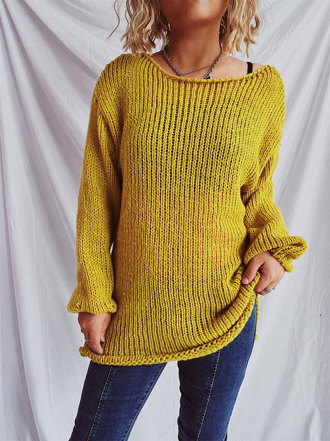 Boat Neck Dropped Shoulder Sweater-BT8D