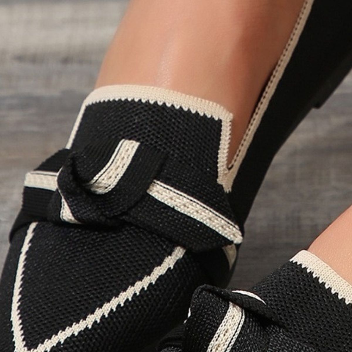 Bow Contrast Trim Point Toe Loafers-BT8D
