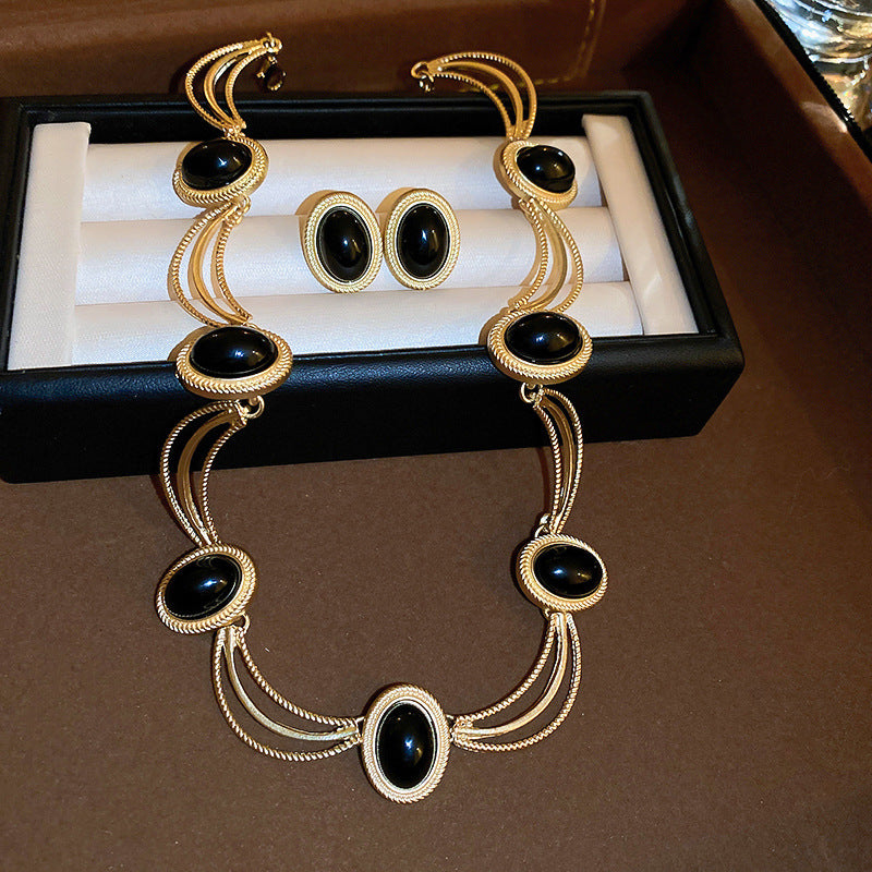 Alloy Oval Gemstone Necklace-BT8D