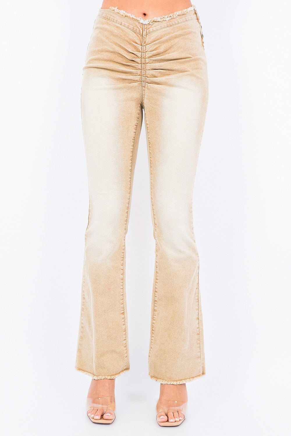 American Bazi V-Cut Ruched Flare Pants-BT8D