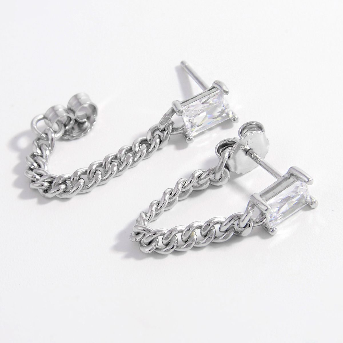 925 Sterling Silver Zircon Chain Earrings-BT8D