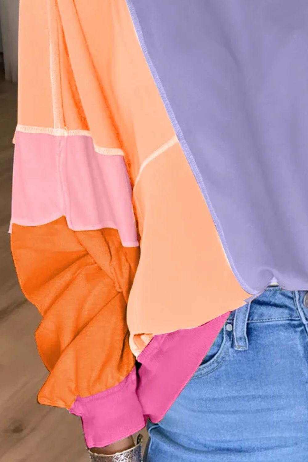 Color Block Round Neck Long Sleeve Top-BT8D
