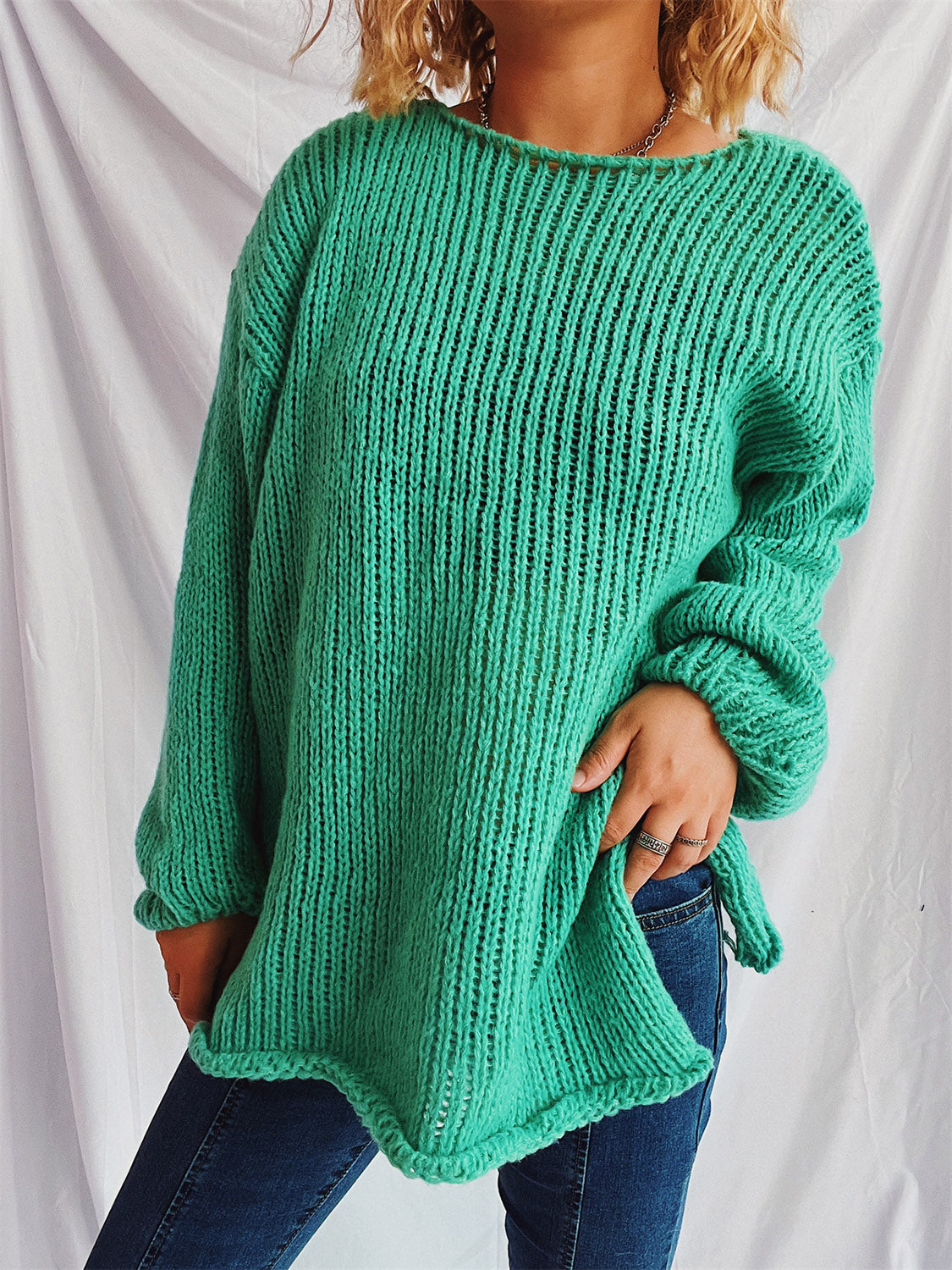 Boat Neck Dropped Shoulder Sweater-BT8D