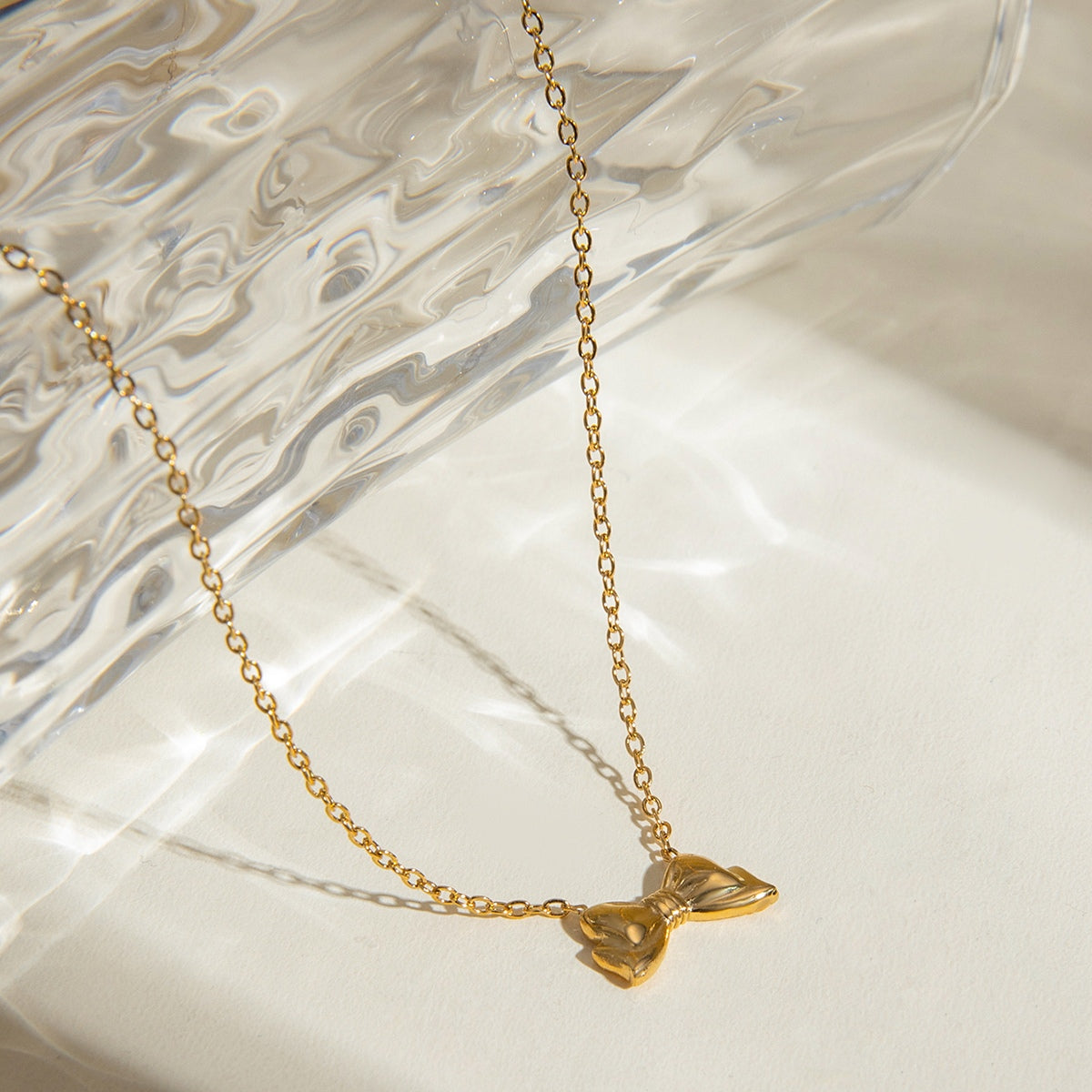 18K Gold-Plated Stainless Steel Bow Necklace-BT8D