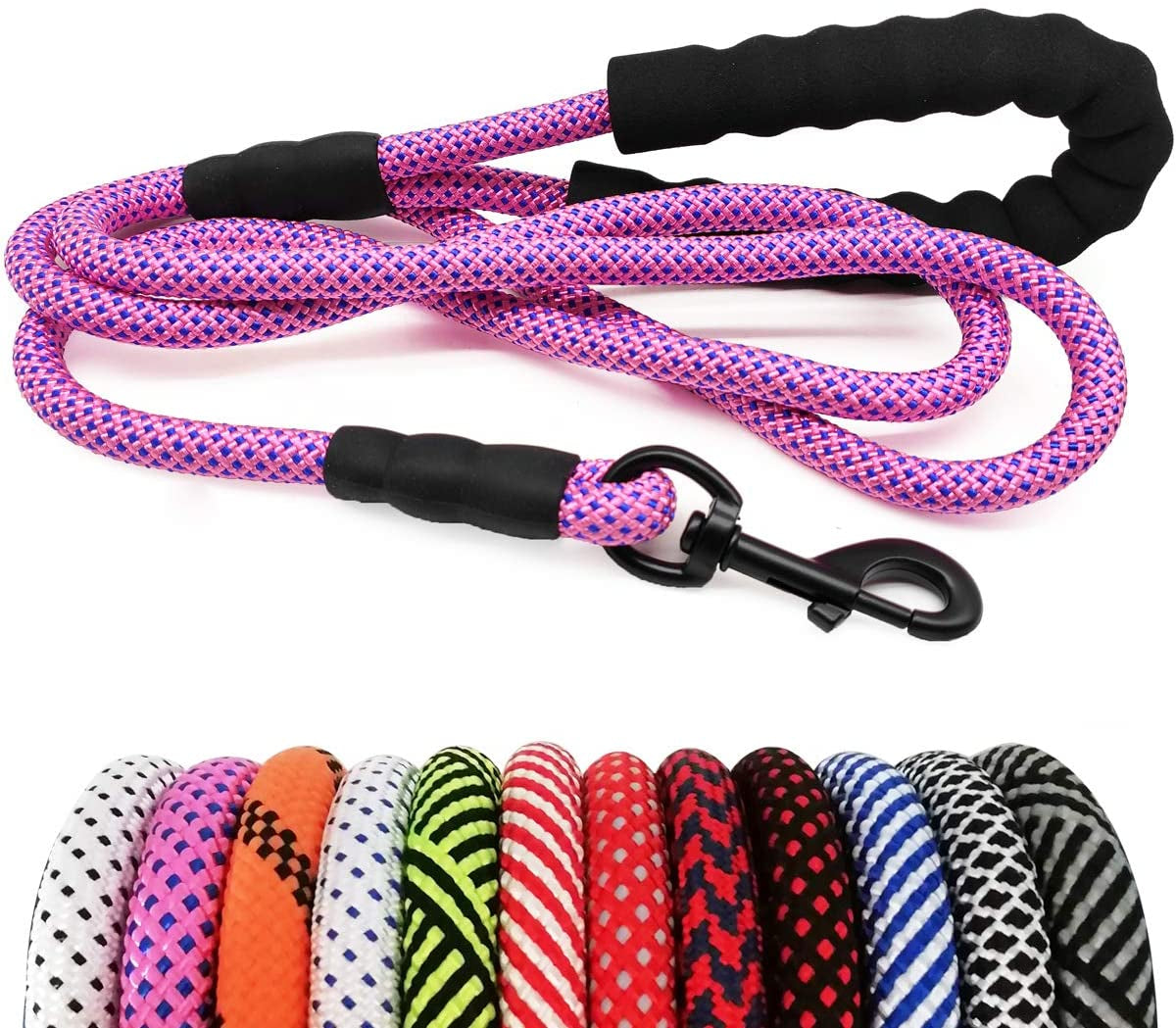 Heavy Duty Rope Dog Leash, 3/4/5/6/7/8/10/12/15 FT Nylon Pet Leash, Soft Padded Handle Thick Lead Leash for Large Medium Dogs Small Puppy