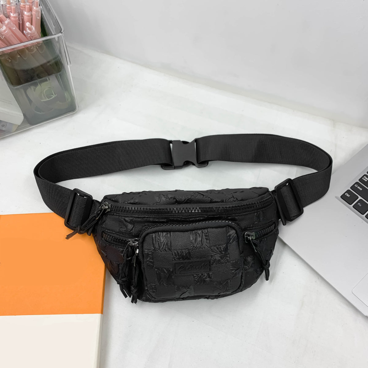 Checkered Adjustable Strap Nylon Crossbody Bag-BT8D