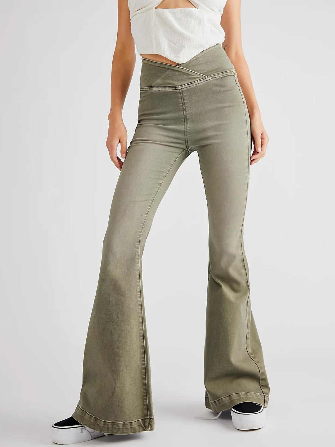 Asymmetric Waist Flare Jeans-BT8D