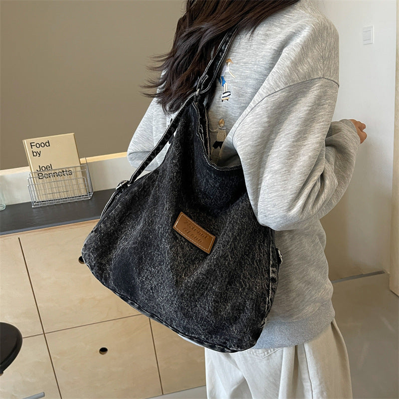 Adjustable Strap Denim Shoulder Bag-BT8D