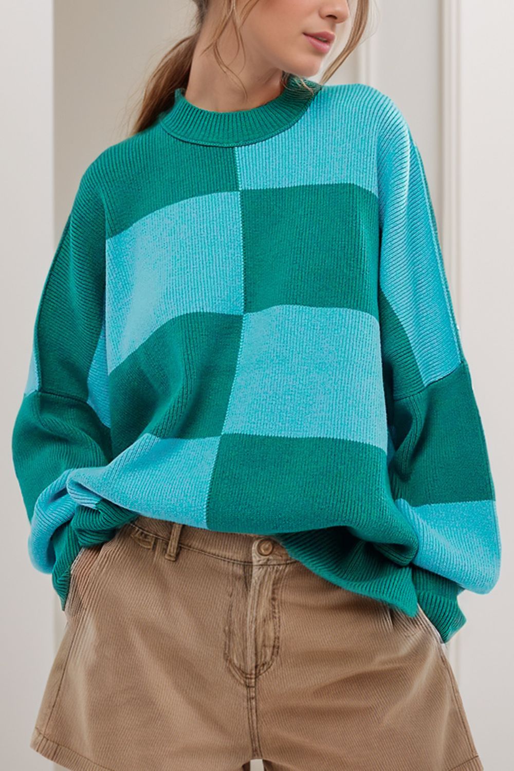 Color Block Round Neck Long Sleeve Sweater-BT8D