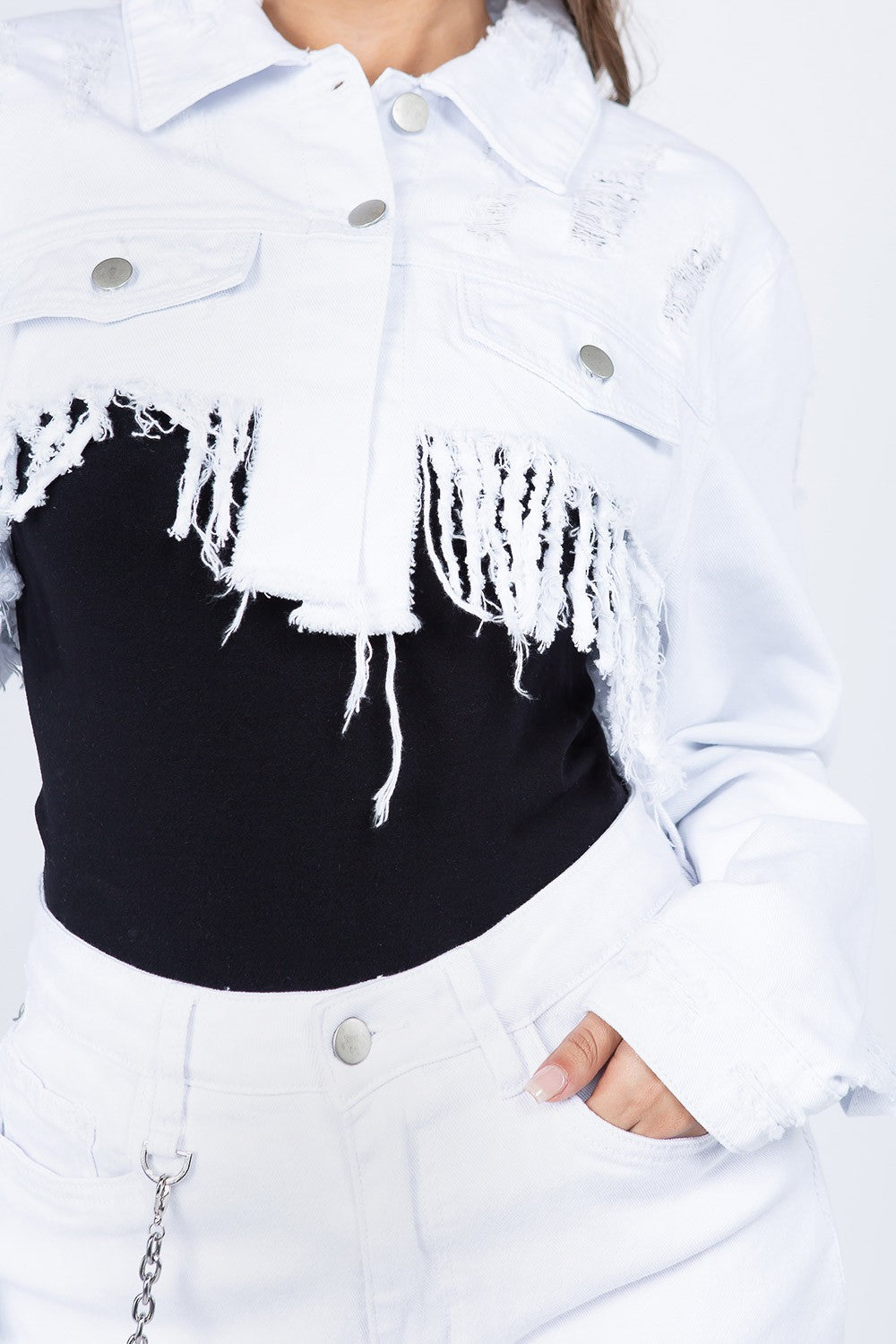 American Bazi Distressed Denim Jacket with Frayed Hem-BT8D