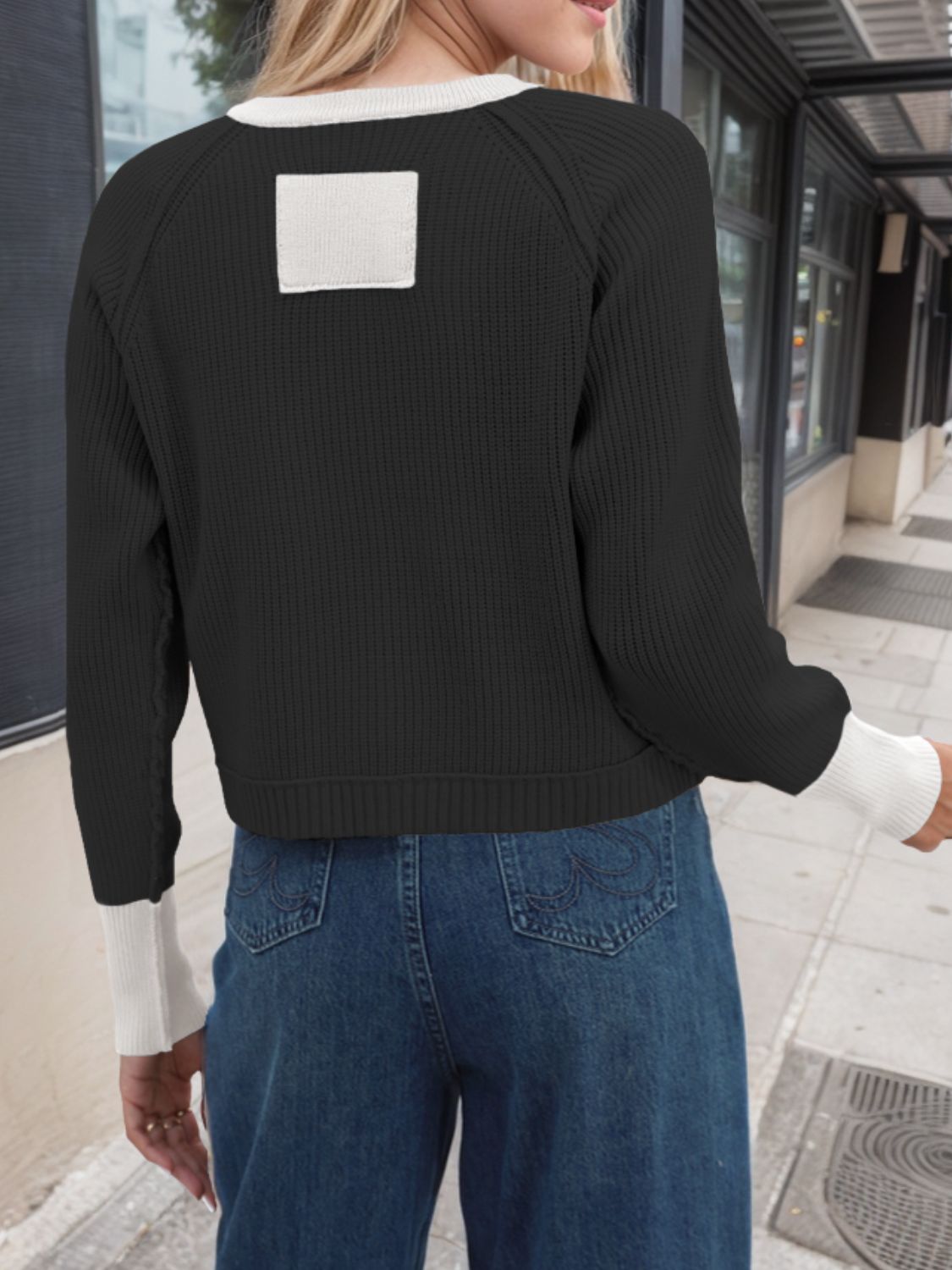 Contrast Button Up Long Sleeve Cardigan-BT8D