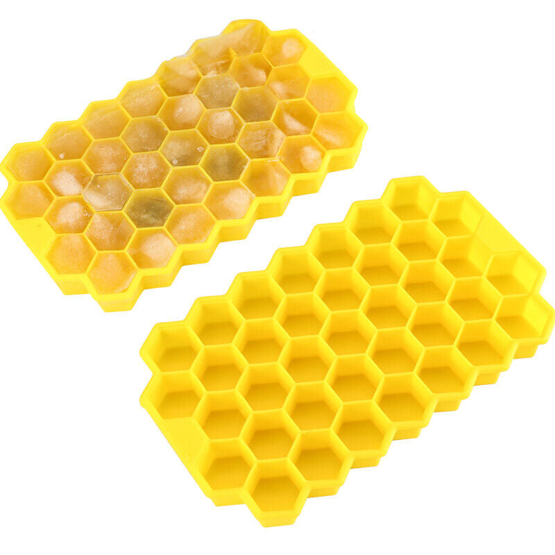 Ice Cube Tray, Set of 2 Honeycomb Shape Silicone Ice Cube Mold with Lid Storage