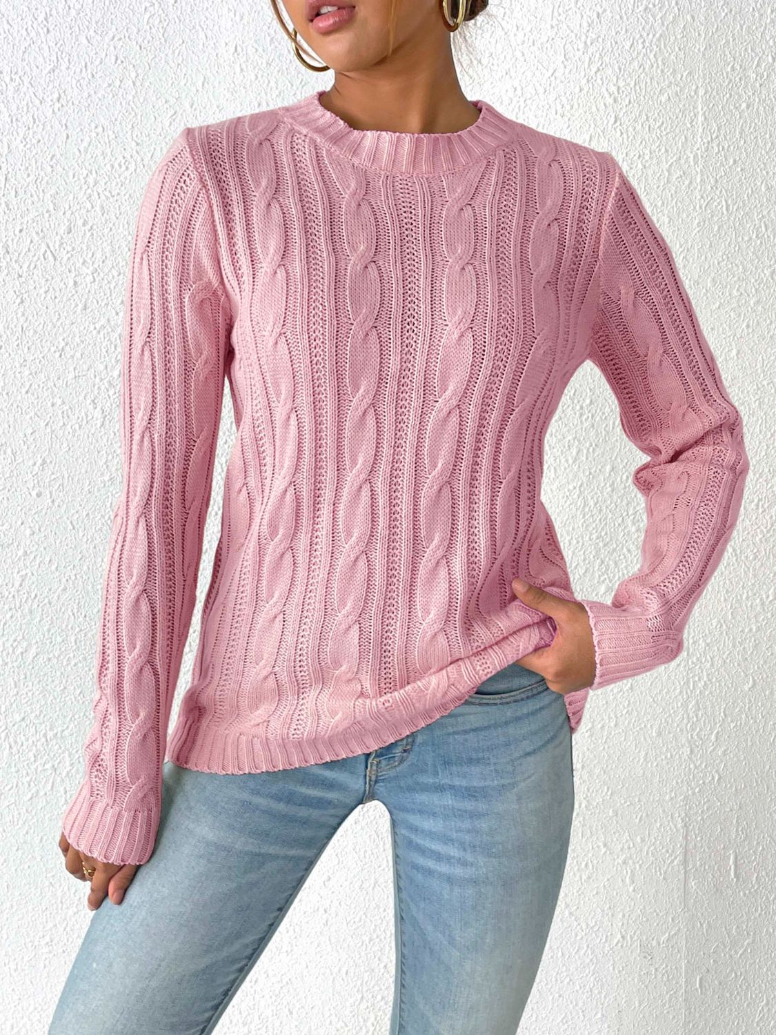 Cable-Knit Round Neck Sweater-BT8D