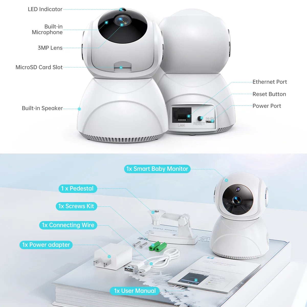 Baby Monitor -3K 5MP Video Baby Monitor with Camera and Audio - Baby Monitor Wifi Smartphone with Night Vision, Video Recording, App Control, Motion Detection/Tracking, 2-Way Audio-BT8D