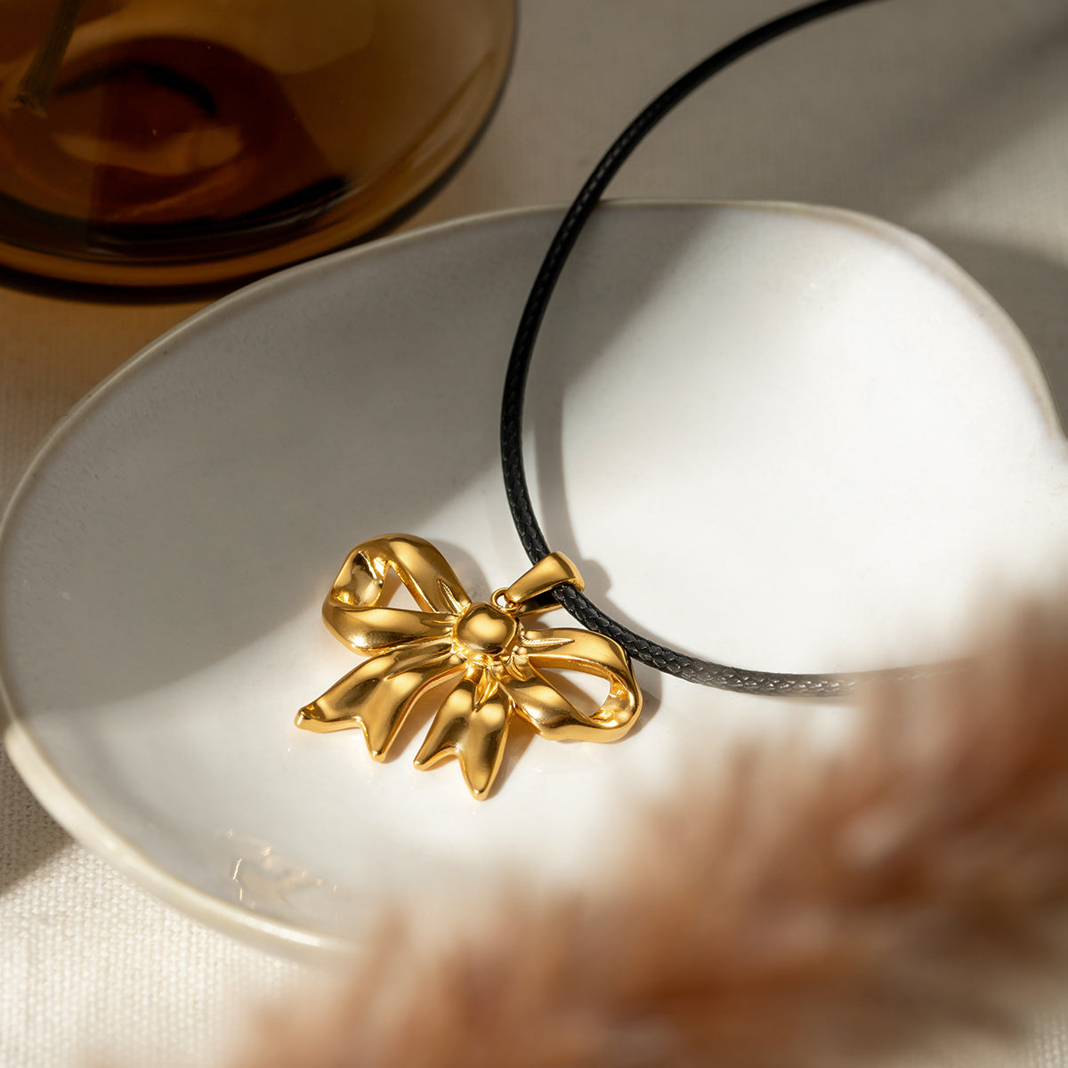 18K Gold-Plated Bow Pendant Necklace-BT8D