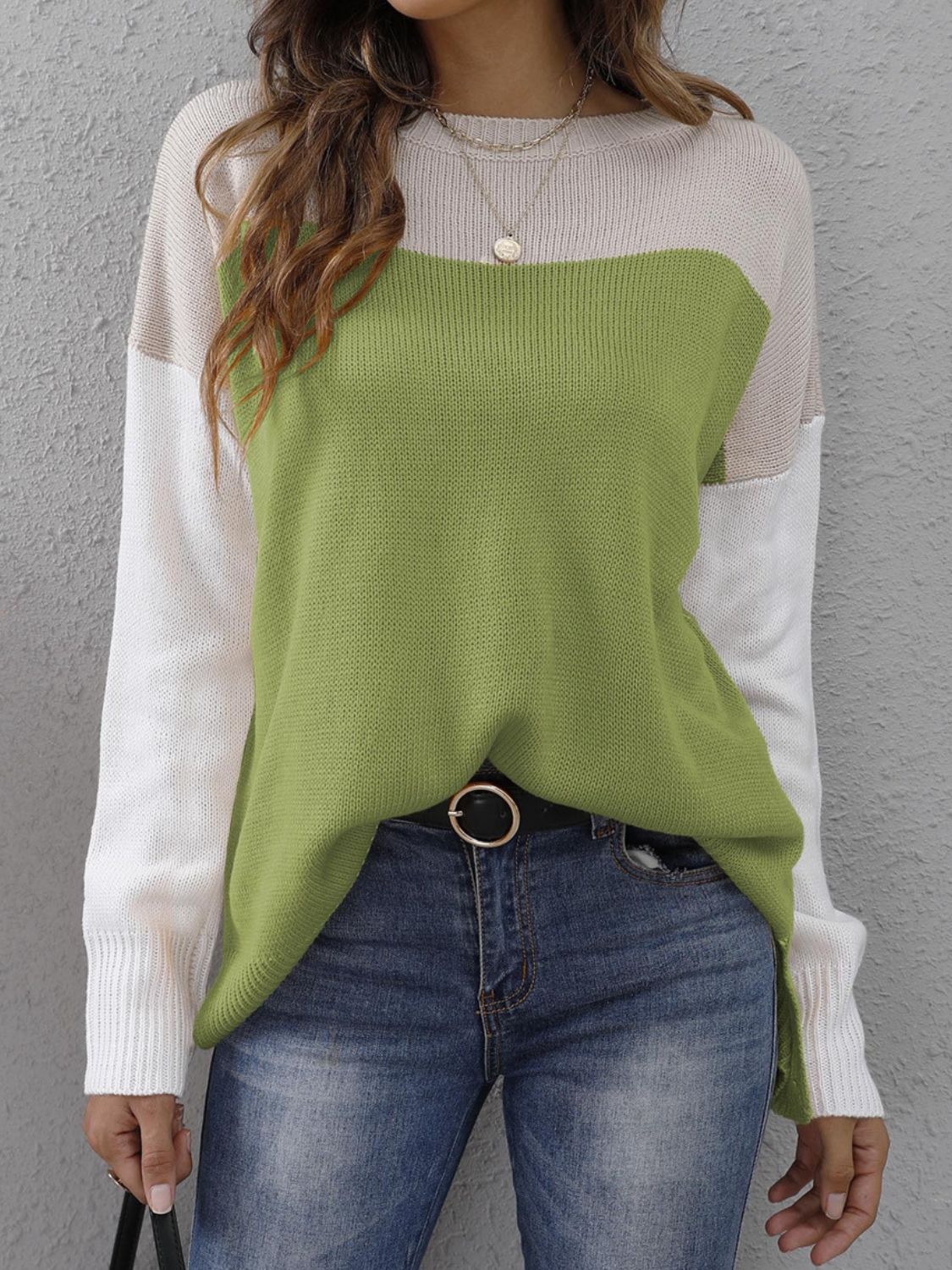 Color Block Round Neck Sweater-BT8D