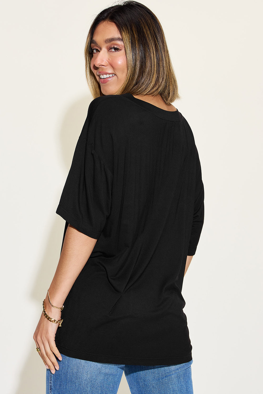 Basic Bae Full Size Bamboo V-Neck Drop Shoulder T-Shirt-BT8D