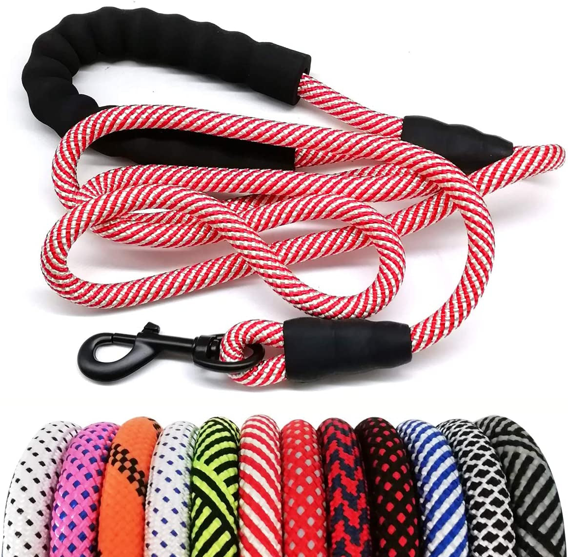Heavy Duty Rope Dog Leash, 3/4/5/6/7/8/10/12/15 FT Nylon Pet Leash, Soft Padded Handle Thick Lead Leash for Large Medium Dogs Small Puppy