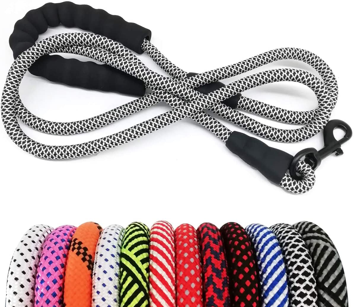 Heavy Duty Rope Dog Leash, 3/4/5/6/7/8/10/12/15 FT Nylon Pet Leash, Soft Padded Handle Thick Lead Leash for Large Medium Dogs Small Puppy
