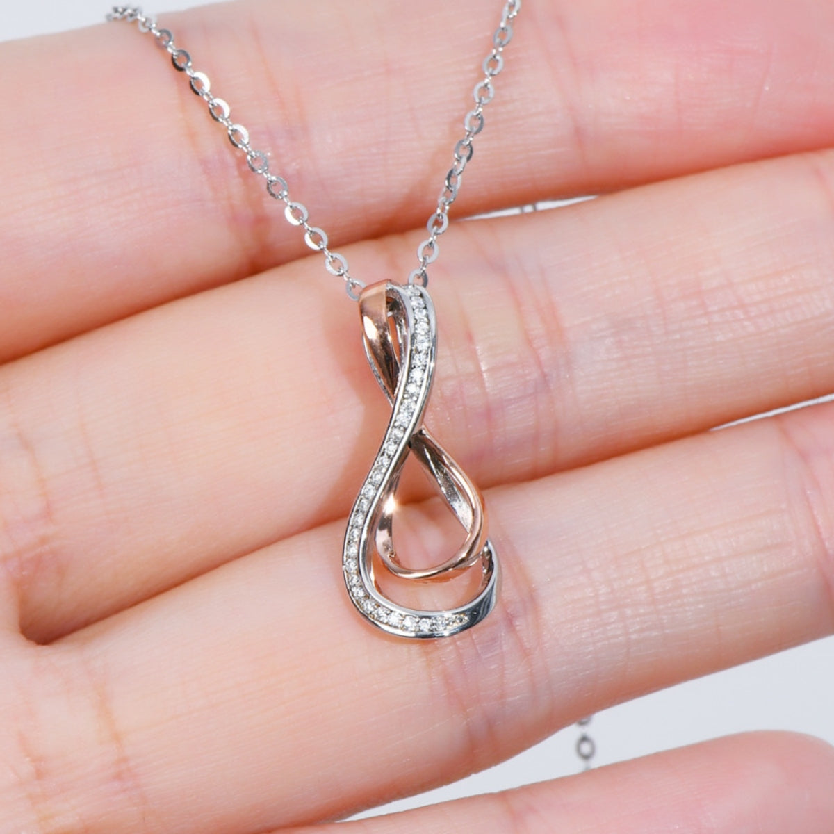 925 Sterling Silver Inlaid Moissanite Infinity Pendant Necklace-BT8D