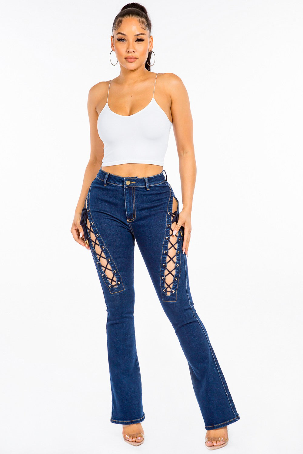 American Bazi High Rise Lace Up Jeans-BT8D