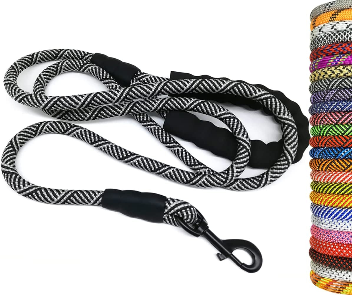 Heavy Duty Rope Dog Leash, 3/4/5/6/7/8/10/12/15 FT Nylon Pet Leash, Soft Padded Handle Thick Lead Leash for Large Medium Dogs Small Puppy