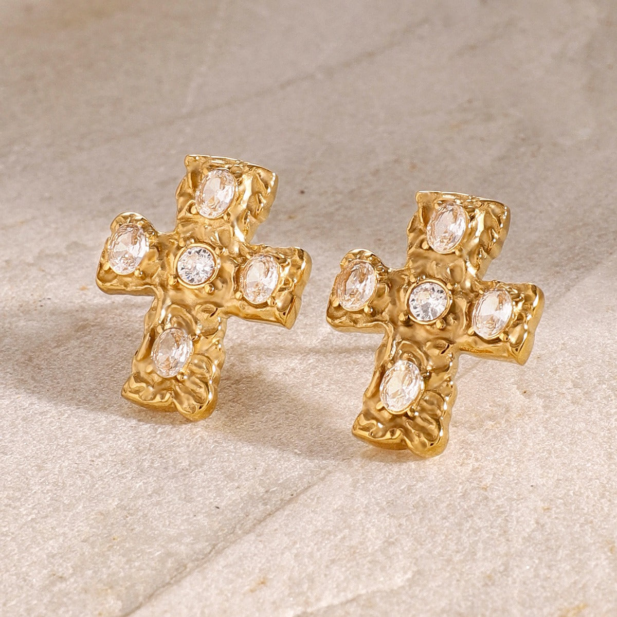 18K Gold-Plated Zircon Cross Earrings-BT8D