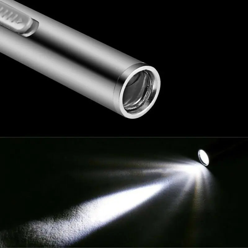 5" LED USB Rechargeable Mini Tactical Flashlight Stainless Steel Torch Pen Light-BT8D