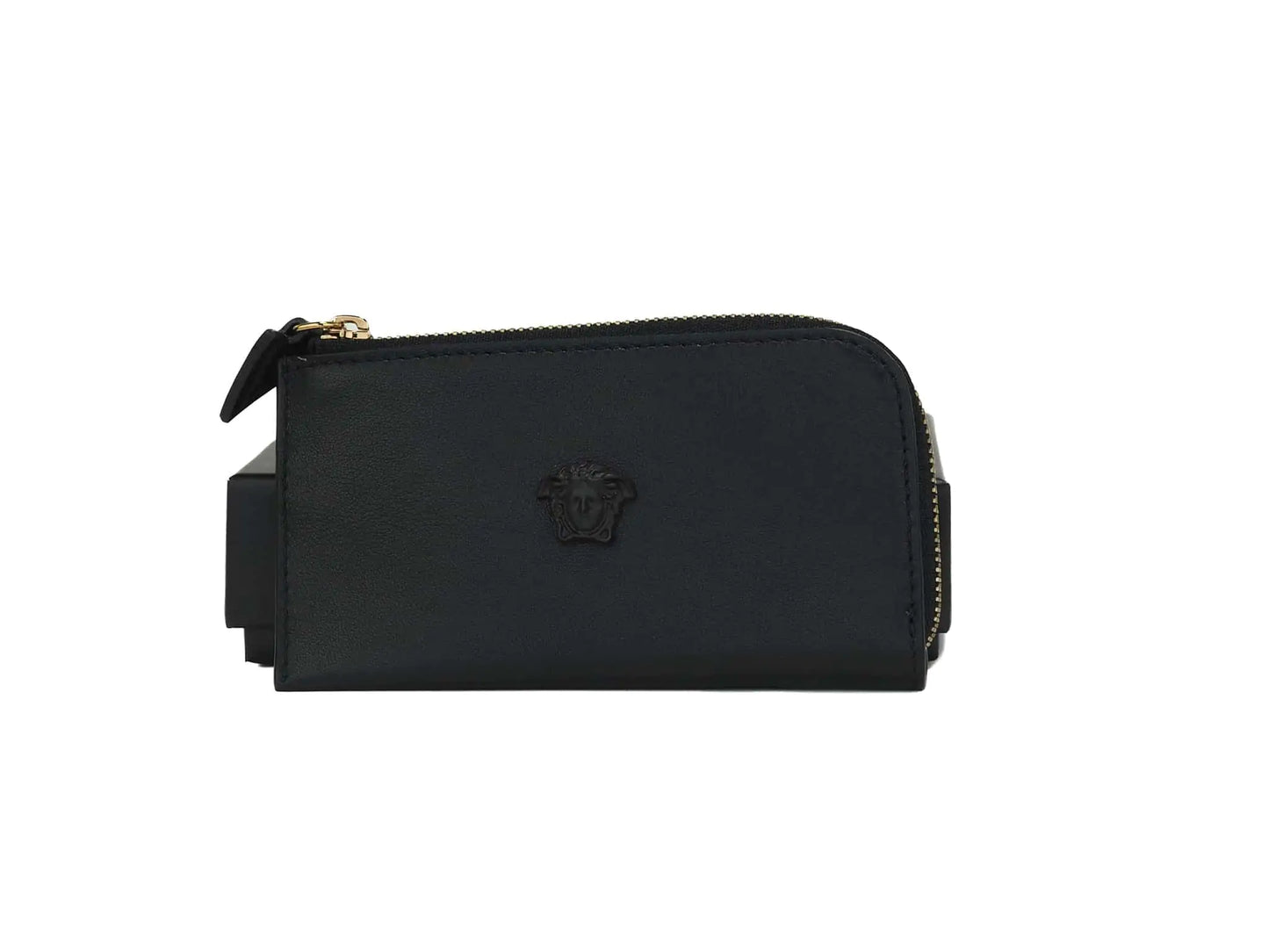 Versace Small Black Leather Matte Medusa Zip Card Case