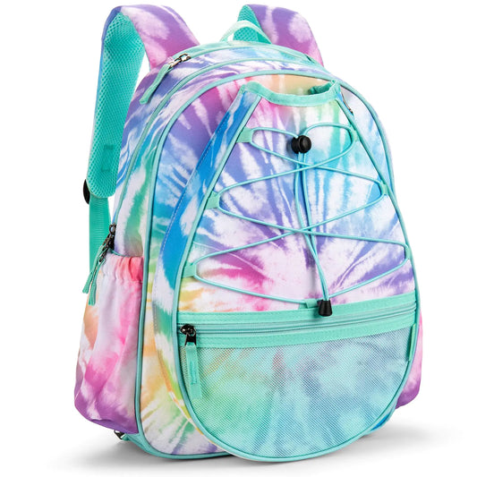 Choco Mocha Tie Dye Kids Tennis Backpack for Girls Kids Tennis Bag Racket Backpack for Teen Girls 16 Inch Colorful