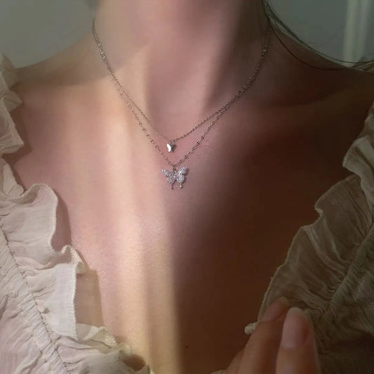 Butterfly Double Layer Chain Necklace-BT8D