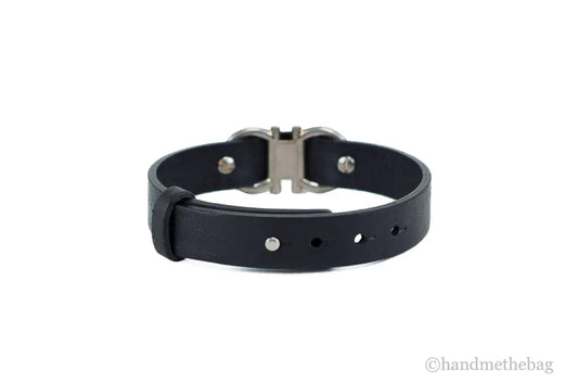 Salvatore Ferragamo Black Calf Leather Gancio Hook Logo Lettering Bracelet
