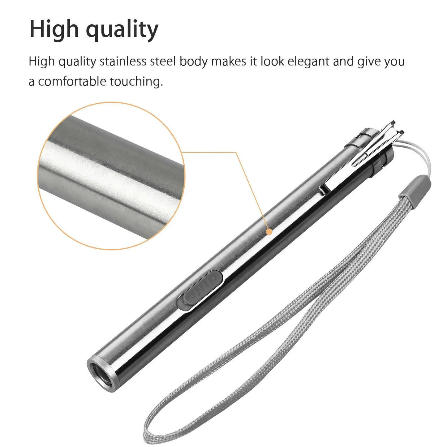 5" LED USB Rechargeable Mini Tactical Flashlight Stainless Steel Torch Pen Light-BT8D