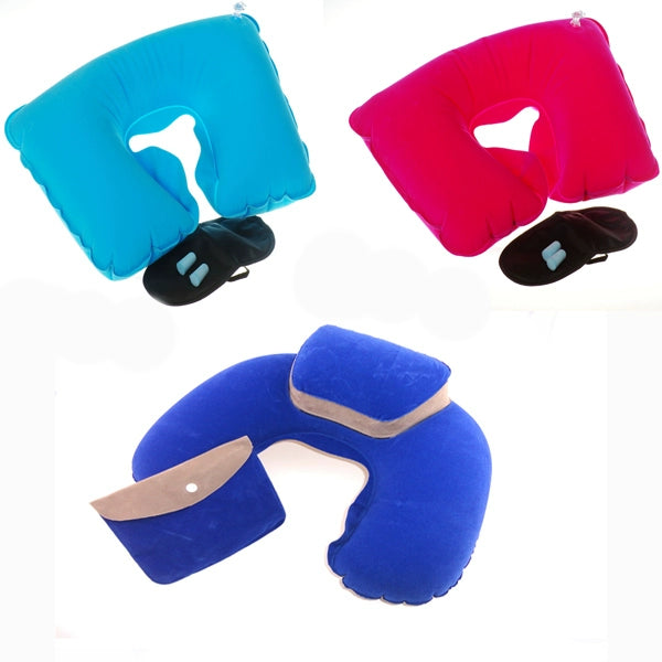 U-Shape Pillow Inflatable Blowing Neck Protection Pillow Afternoon Nap Pillow Aircraft Portable Travel Press Type Handy Gadget Travel Three Pieces
