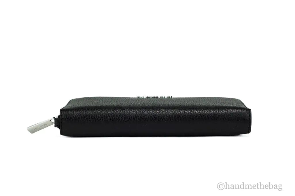 Michael Kors Jet Set Travel Large Black Leather Silver Continental Wrist Wallet