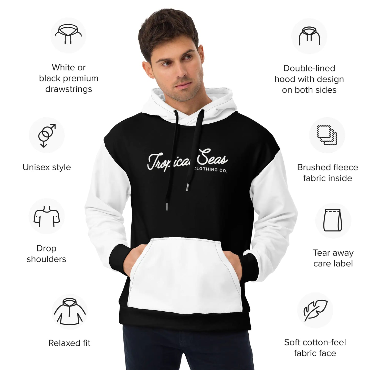 Black & White Two-Toned Tropical Seas Hoodie-BT8D